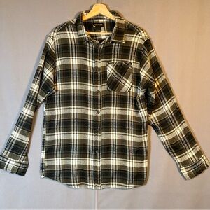 Stanley Men's szL Plaid Button Down Olive Flannel Shirt Work Casual Outdoor